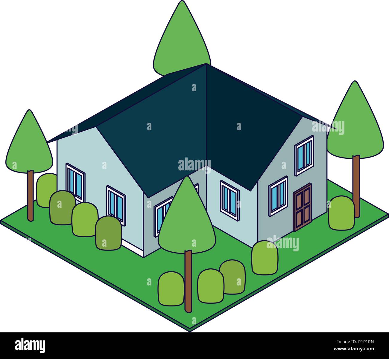 House with nature garden isometric concept vector illustration graphic ...