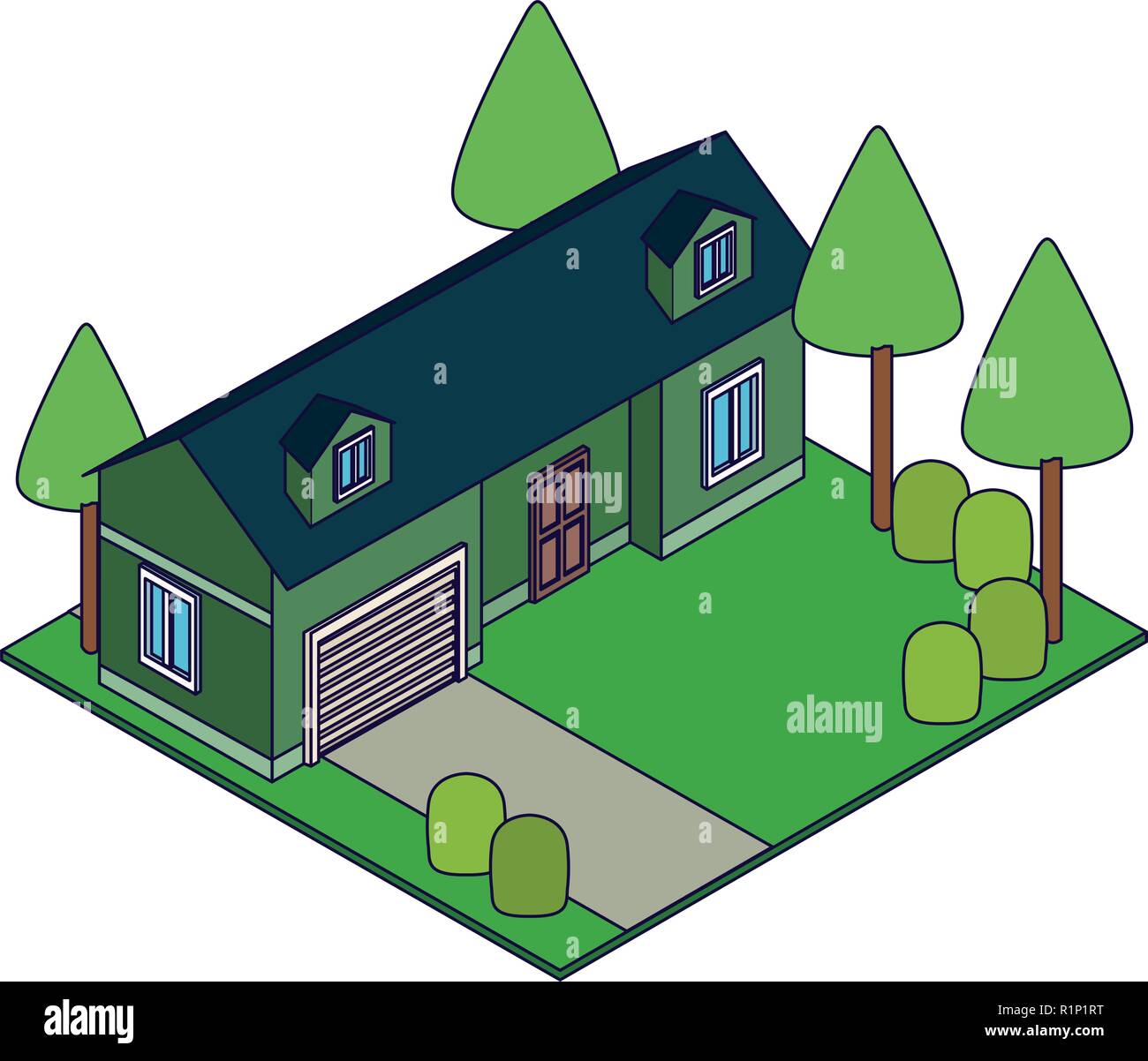 House with nature garden isometric concept vector illustration graphic ...