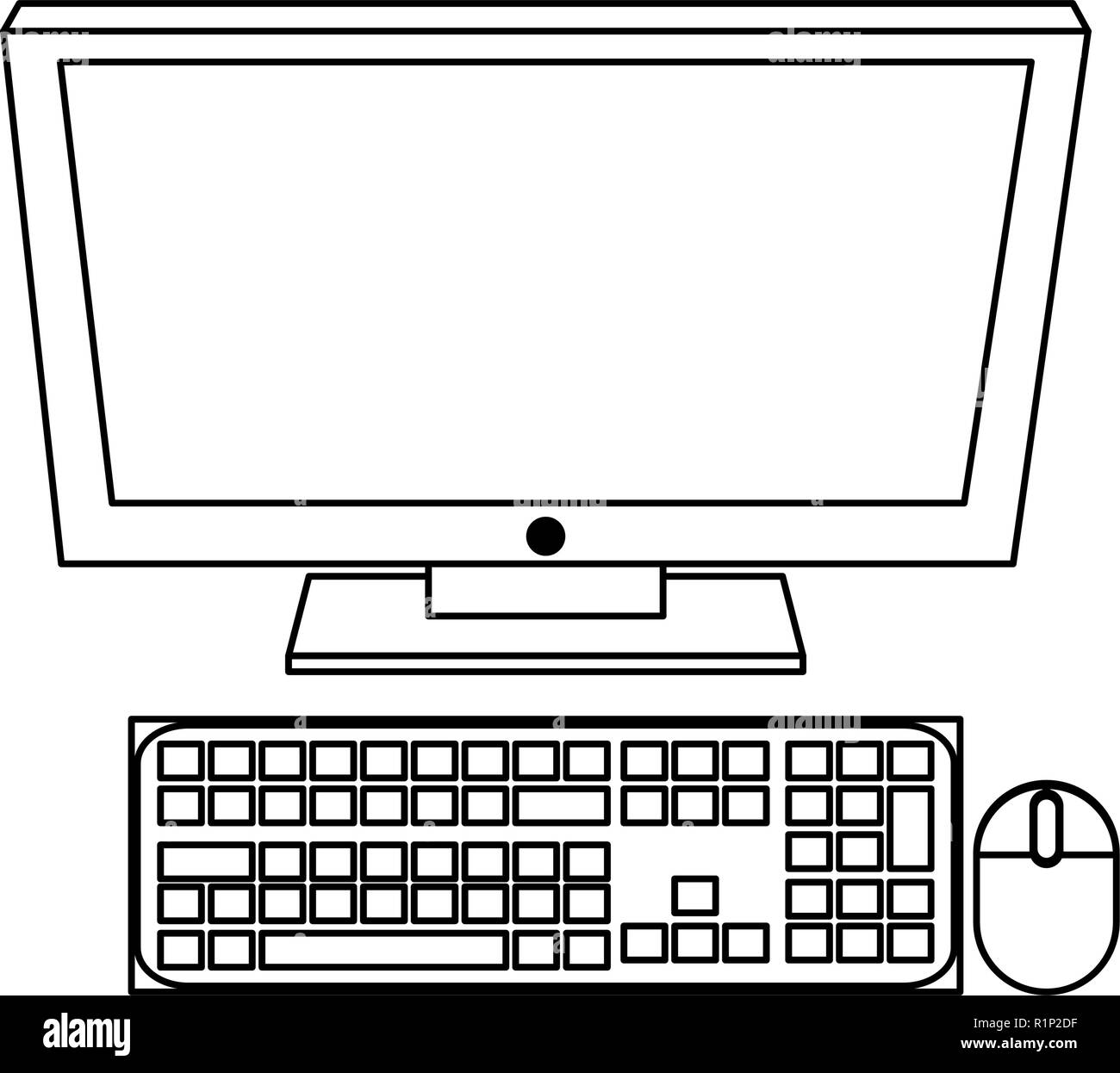 Desk computer with screen mouse and keyboard vector illustration ...