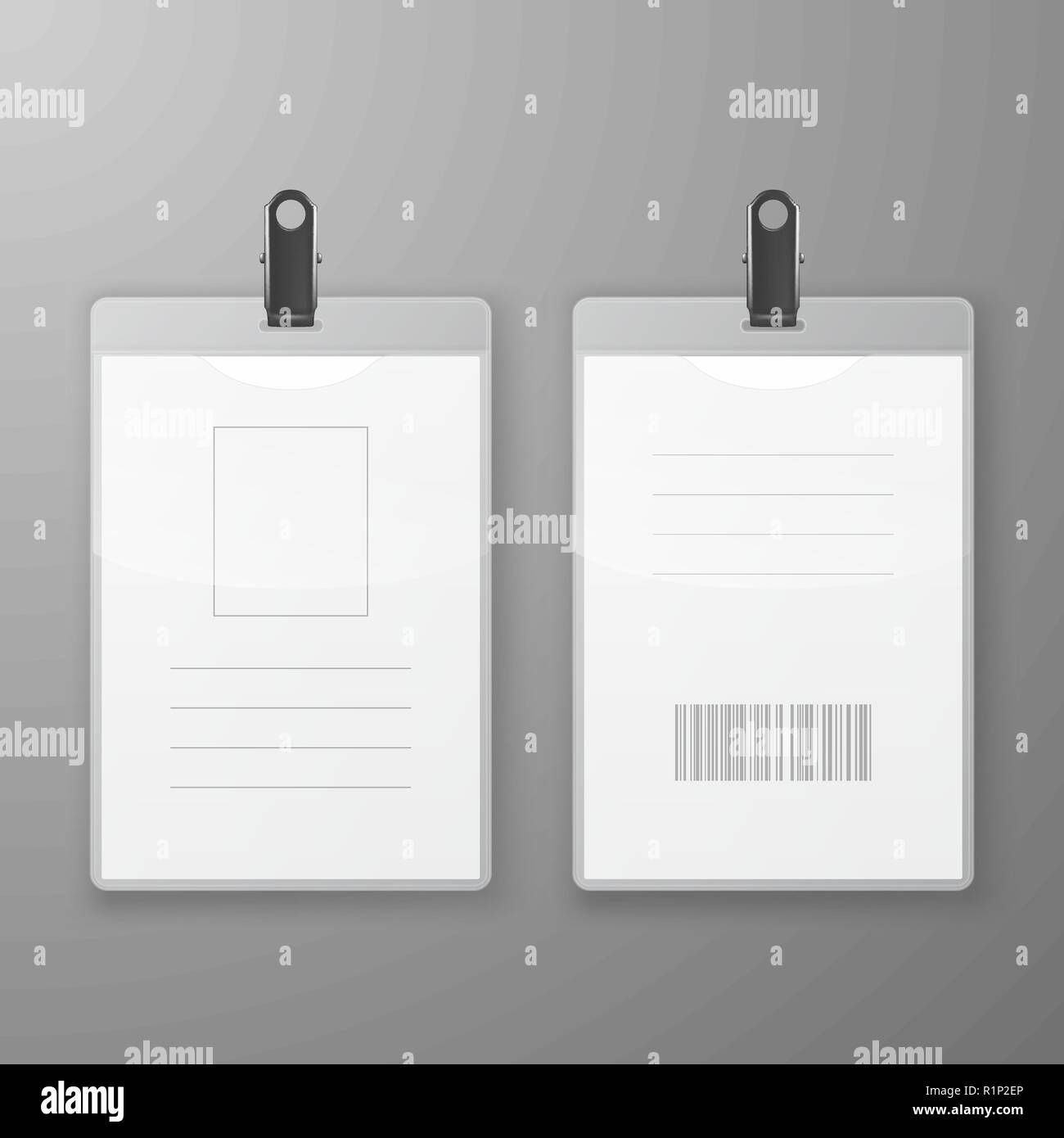 Two Vector Realistic Blank Office Graphic Id Cards with Clasp Holder