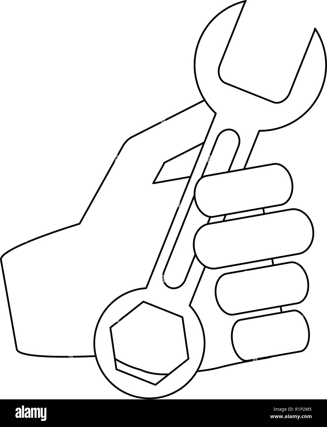 hand with wrench symbol in black and white vector illustration graphic design Stock Vector Image