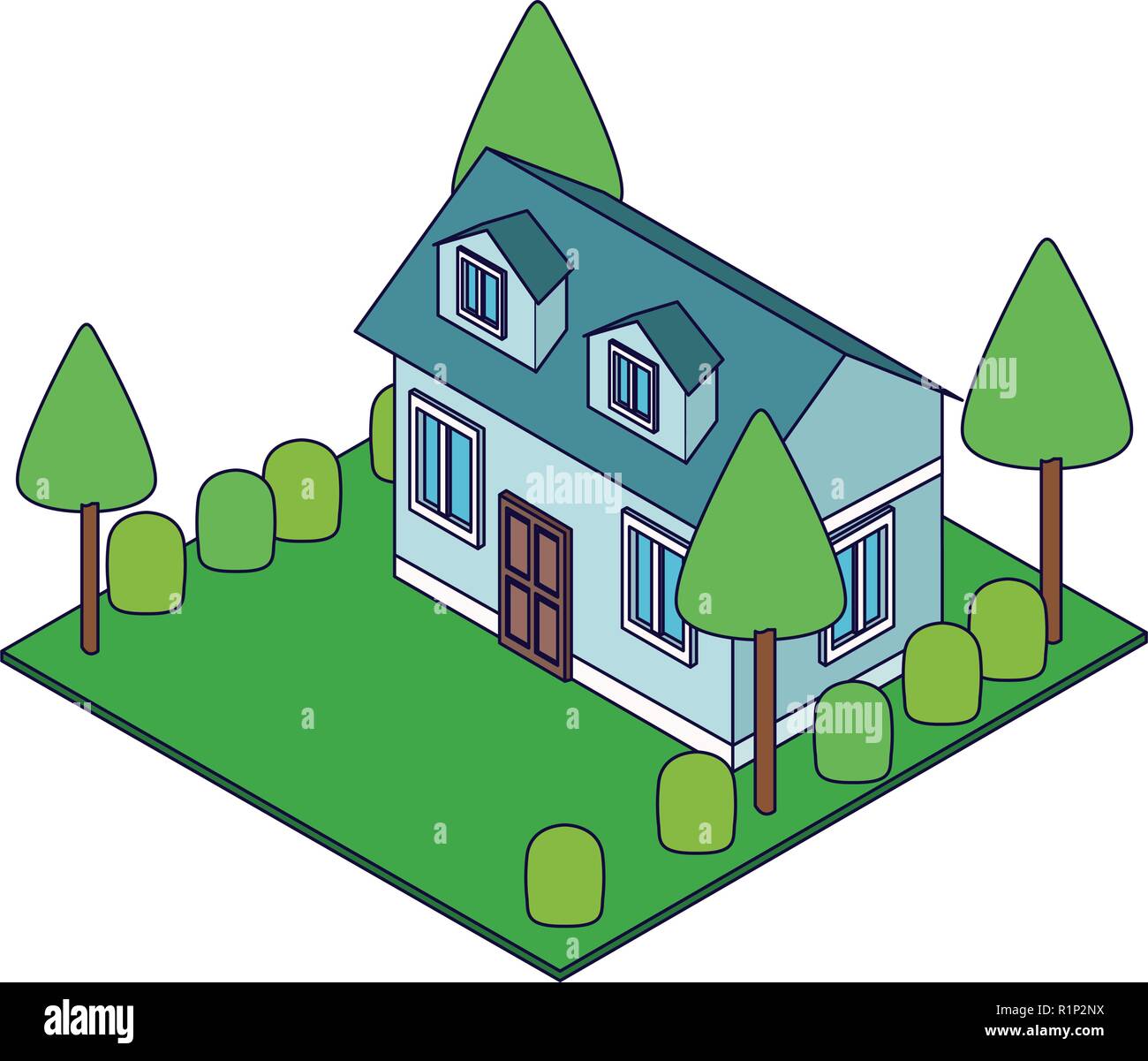 House with nature garden isometric concept vector illustration graphic ...
