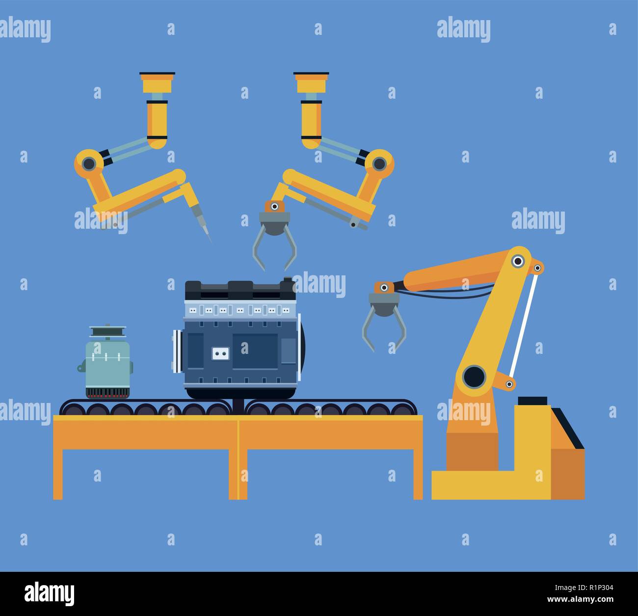 Car factory and shop building shop with machinery vector illustration ...