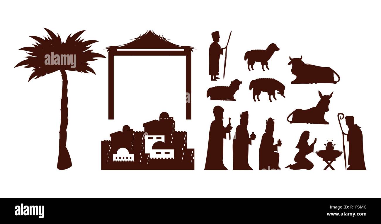 set Traditional Christian Christmas Nativity Scene of baby Jesus vector ...