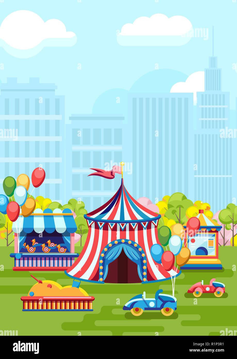 Amusement park with colorful design Stock Vector