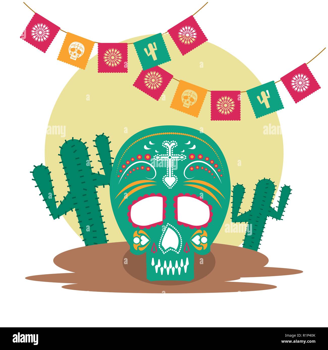Day Of The Dead Banner Skull Cartoons Vector Illustration Graphic