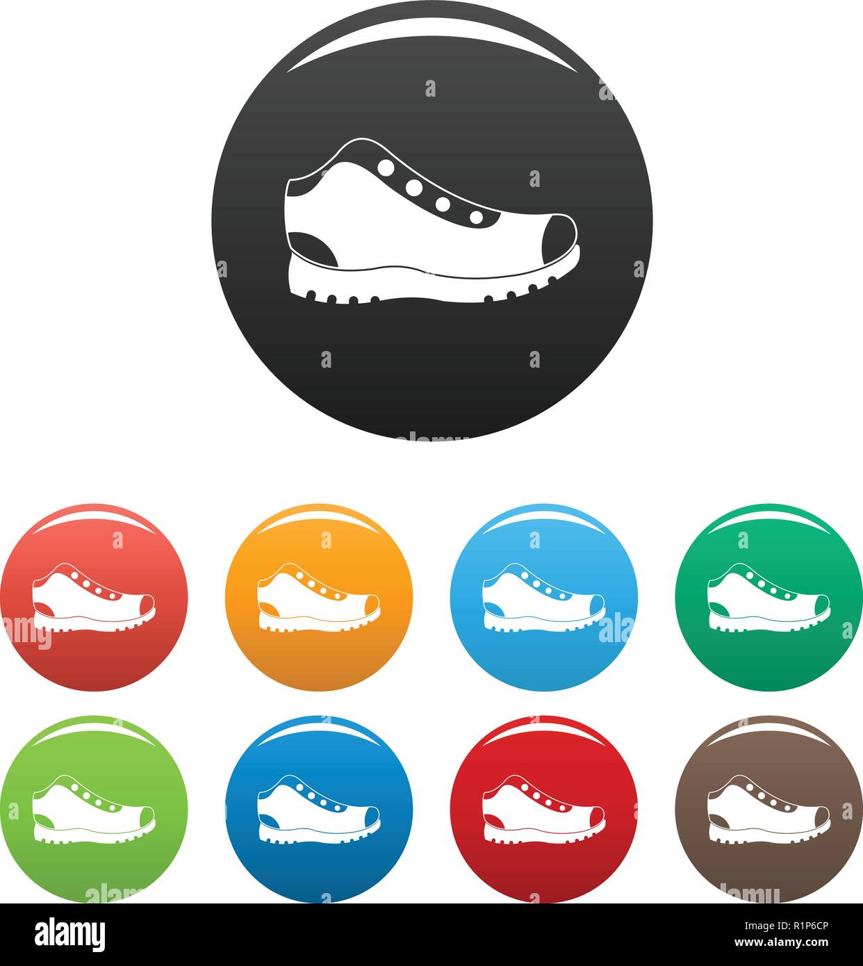Hiking boots icons set in simple style many color circle isolated on