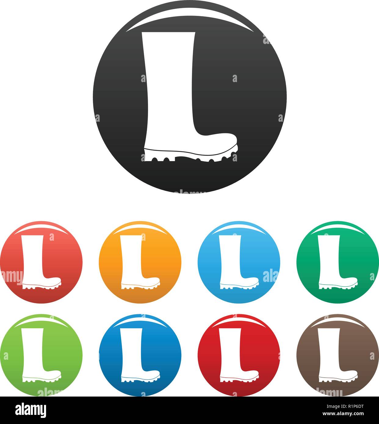 Rubber boots icons set in simple style many color circle isolated on ...