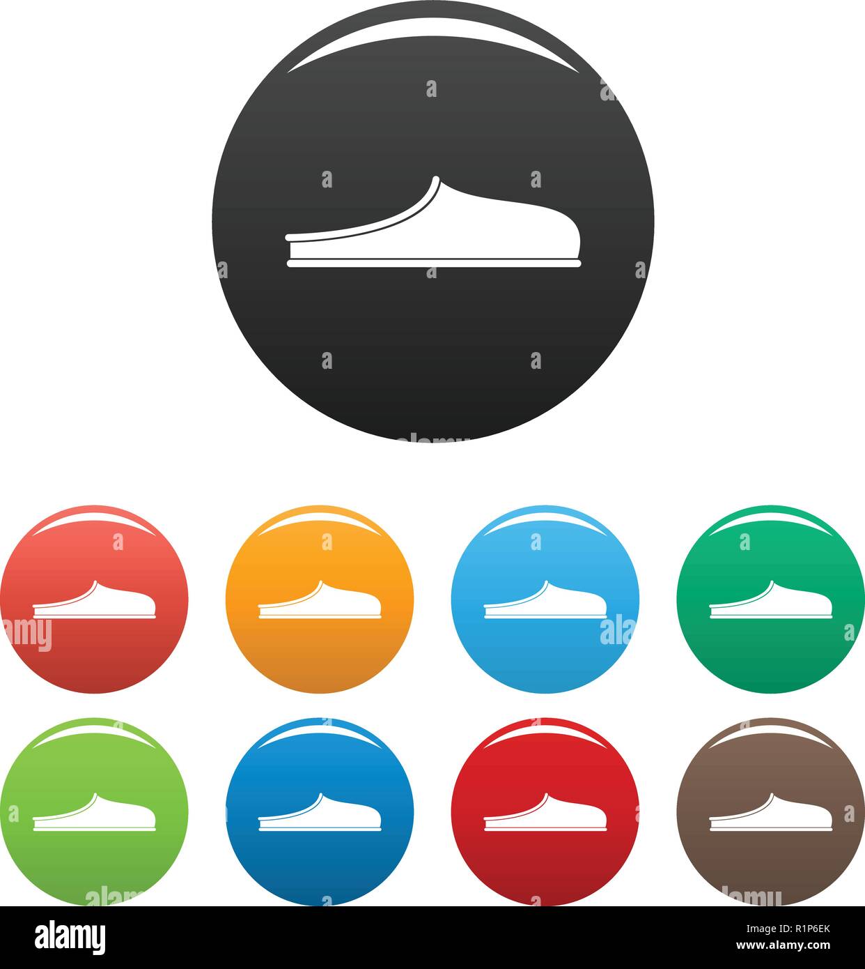 Slippers icons set in simple style many color circle isolated on white ...