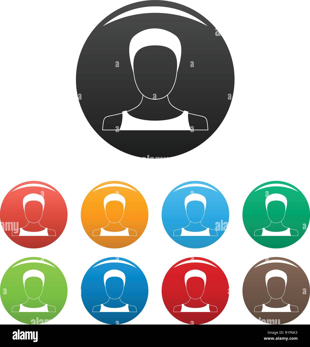 Man user icons set in simple style many color circle isolated on white ...