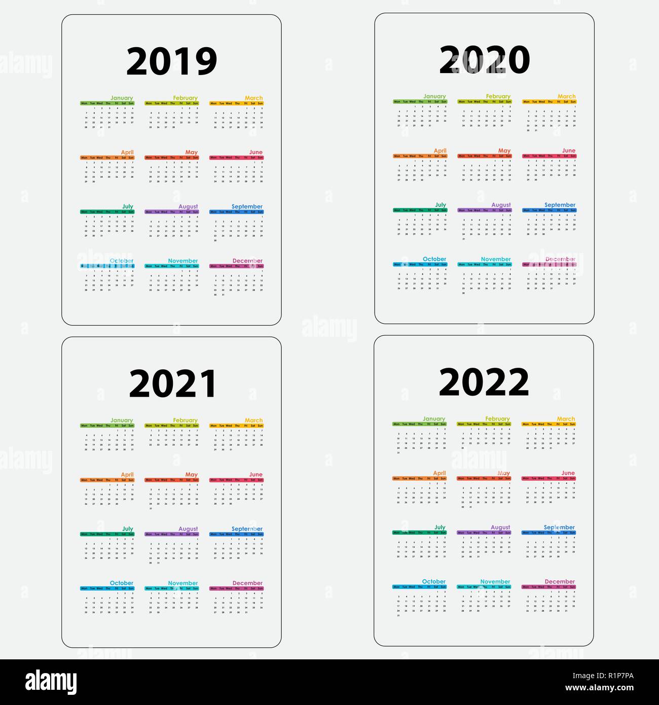 Calendar 2019 2020 2021 2022 Template Calendar Design Yearly Calendar Vector Design Stationery Template Vector Illustration Stock Vector Image Art Alamy u of u 2019 2021 calendar