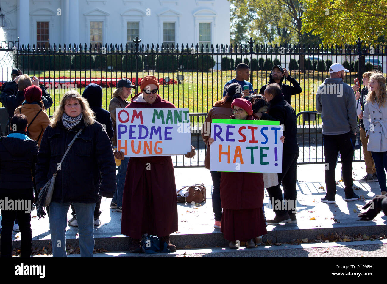 Anti Trump demonstration outside the Whitehouse just after the midterm elections. Stock Photo