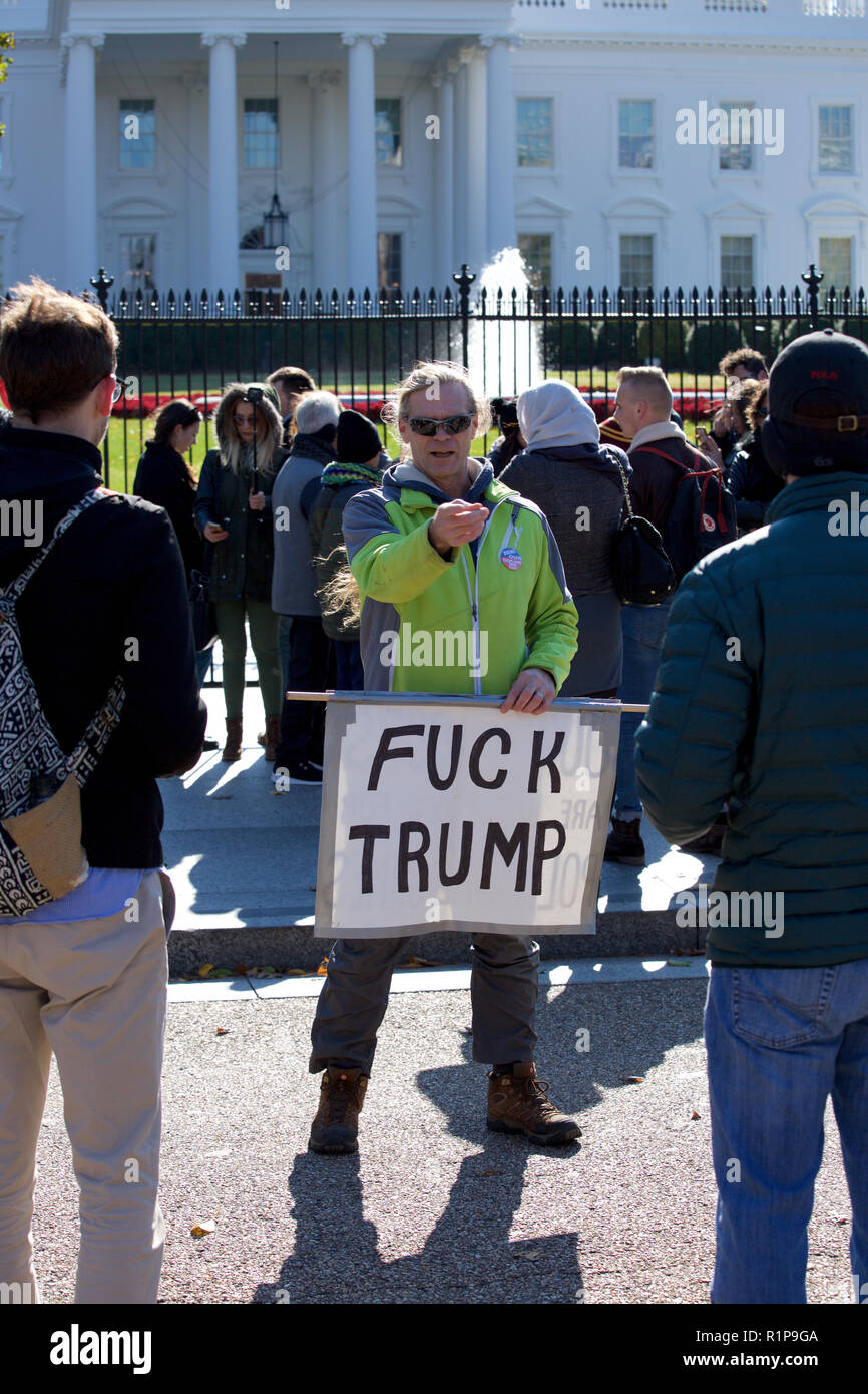 Anti Trump demonstration outside the Whitehouse just after the midterm elections. Stock Photo