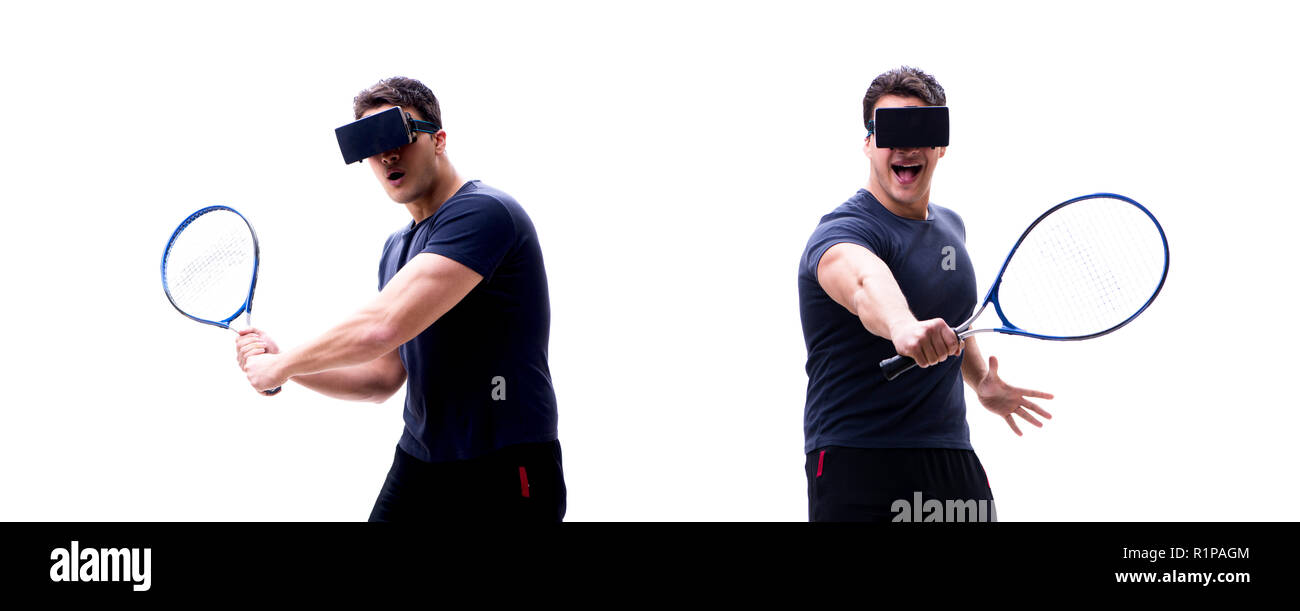 Male tennis player wearing virtual reality VR glasses isolated on white  Stock Photo - Alamy