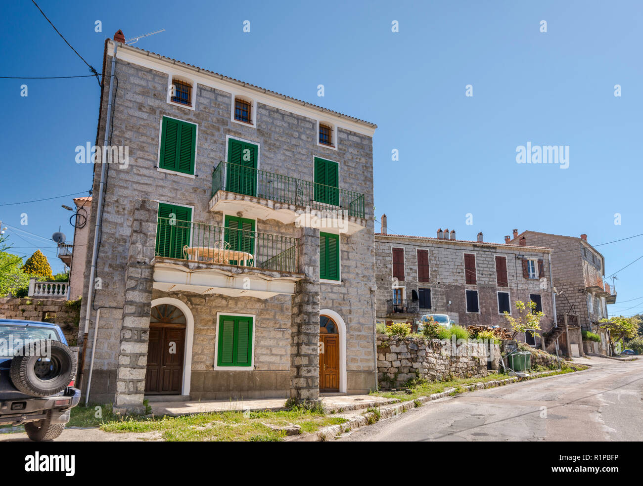 Residential buildings in Aullene, Alta Rocca microregion, Corse-du-Sud, Corsica, France Stock Photo