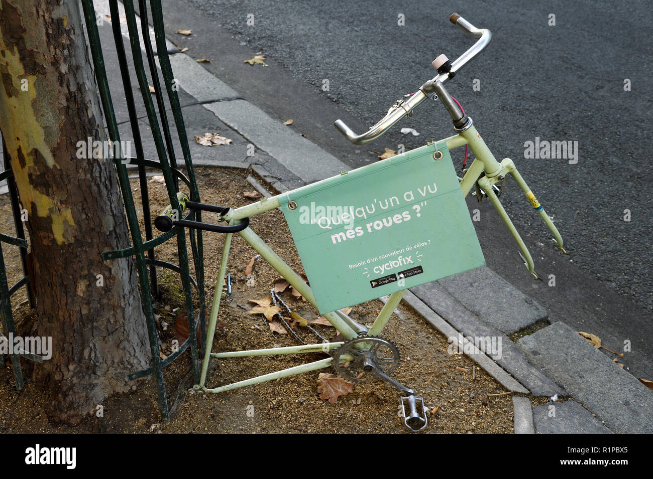 No wheels bicycle - Montparnasse - Paris - France Stock Photo