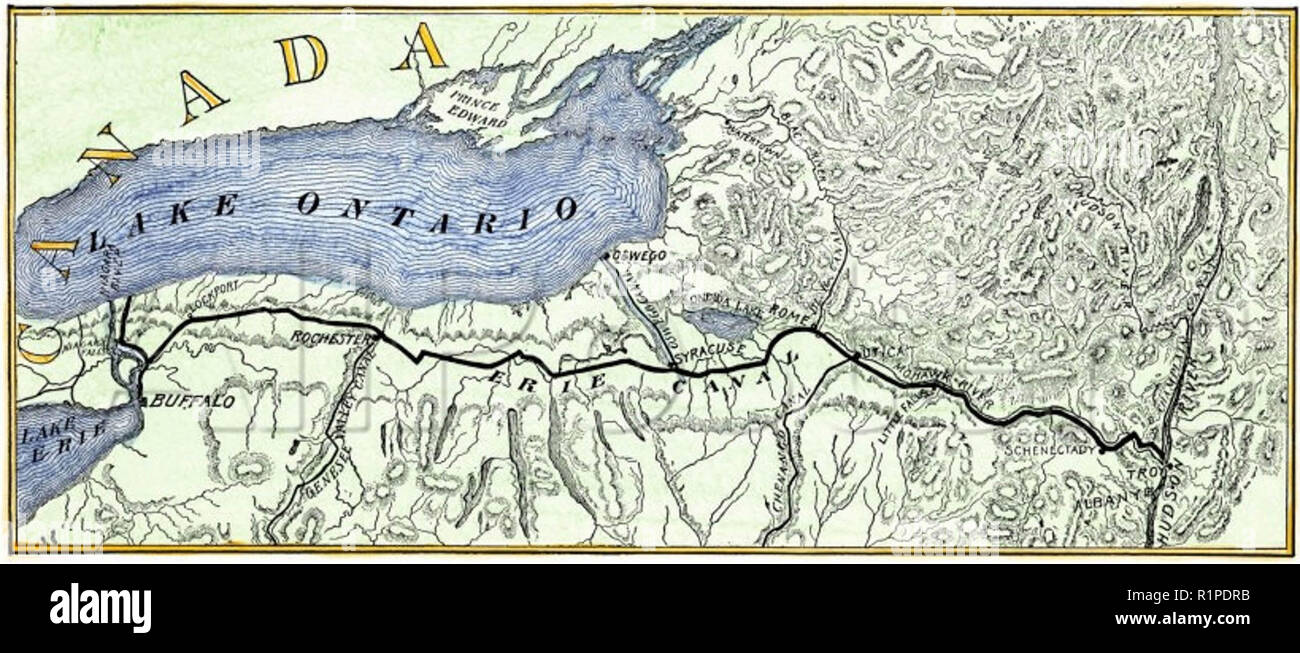 Erie Canal map c. 1840 Stock Photo