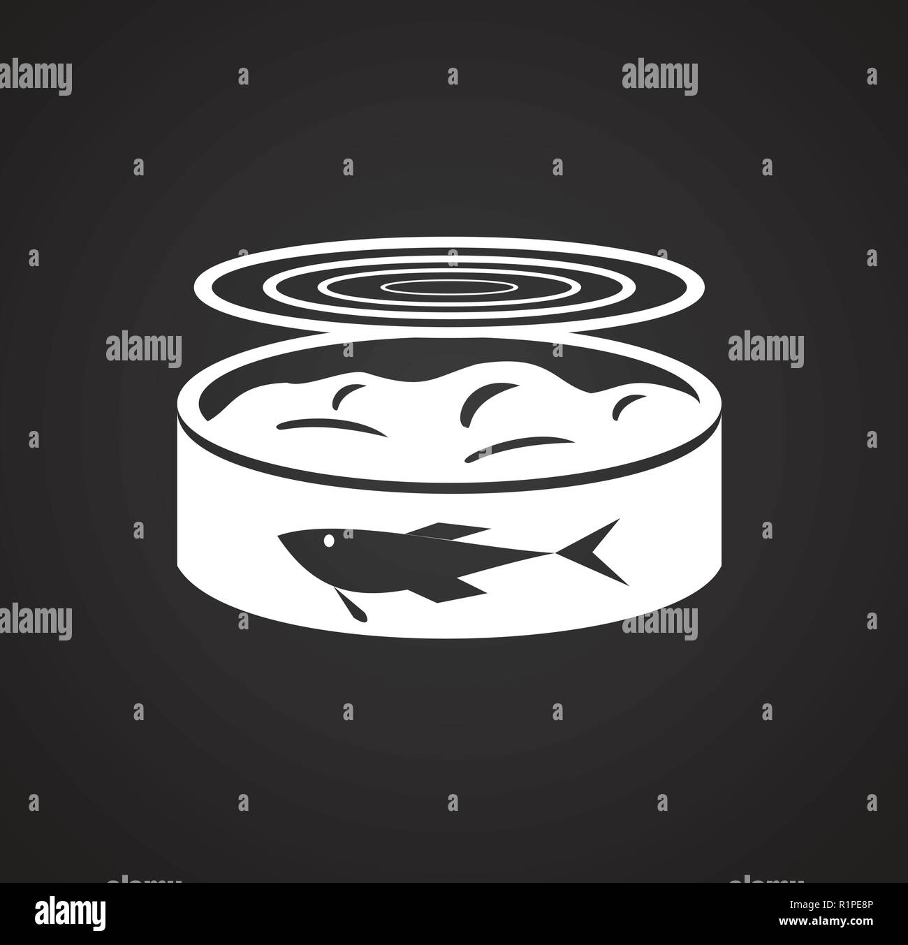 Canned fish on black background Stock Vector