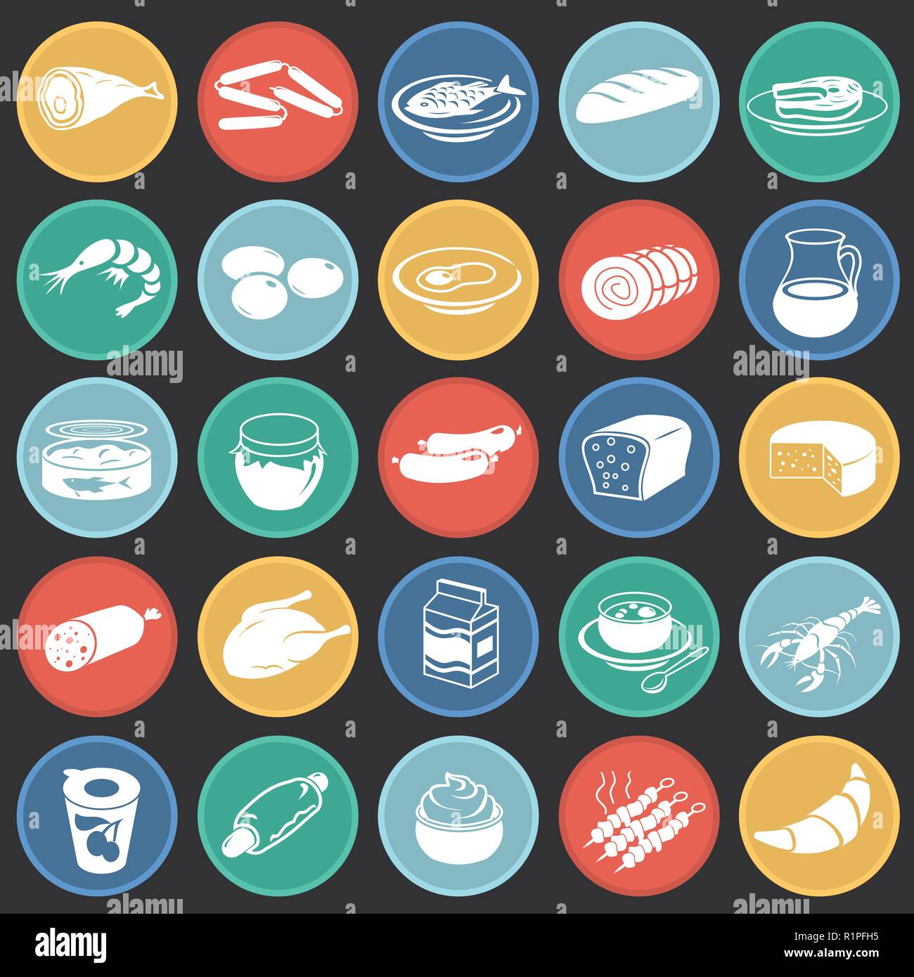 Food set on color circles black background icons Stock Vector Image ...