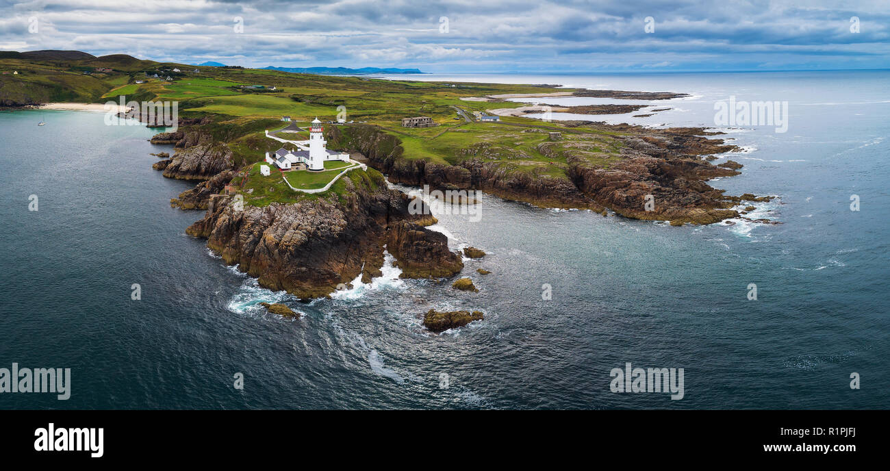 Aerial panorama of the Fanad Head Lighthouse in Ireland Stock Photo