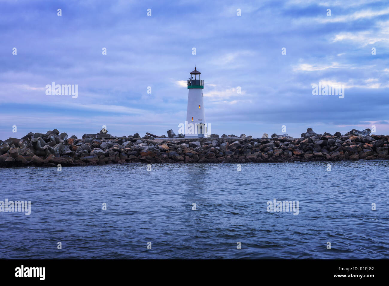 Walton Lighthouse at the Santa Cruz harbor in Monterey bay Stock Photo