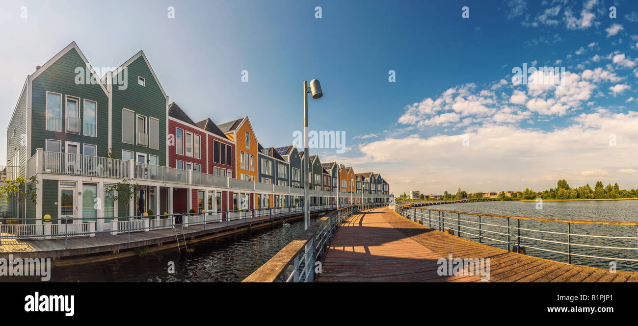 Panorama of famous Rainbow Houses in Houten, Netherlands Stock Photo