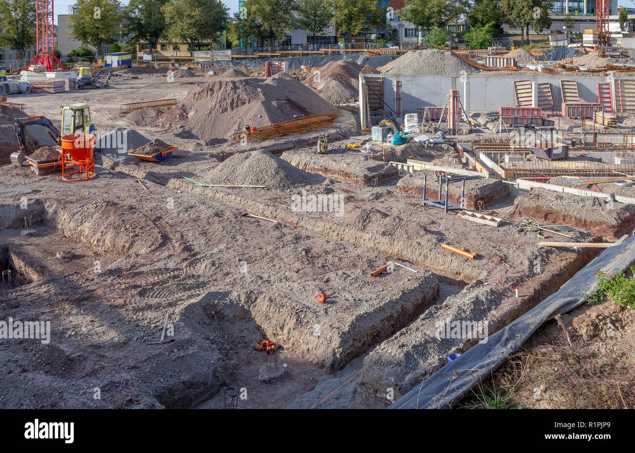 construction site with lots of equipment in sunny ambiance Stock Photo ...