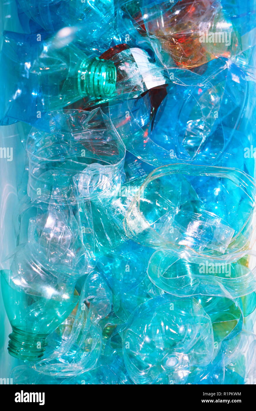 Empty colorful plastic bottles are recyclable waste Stock Photo