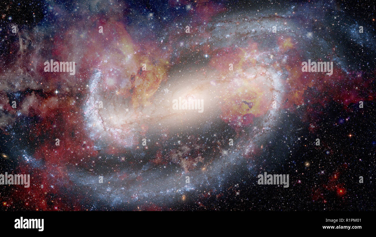 Giant glowing nebula. Space background with red nebula and stars ...