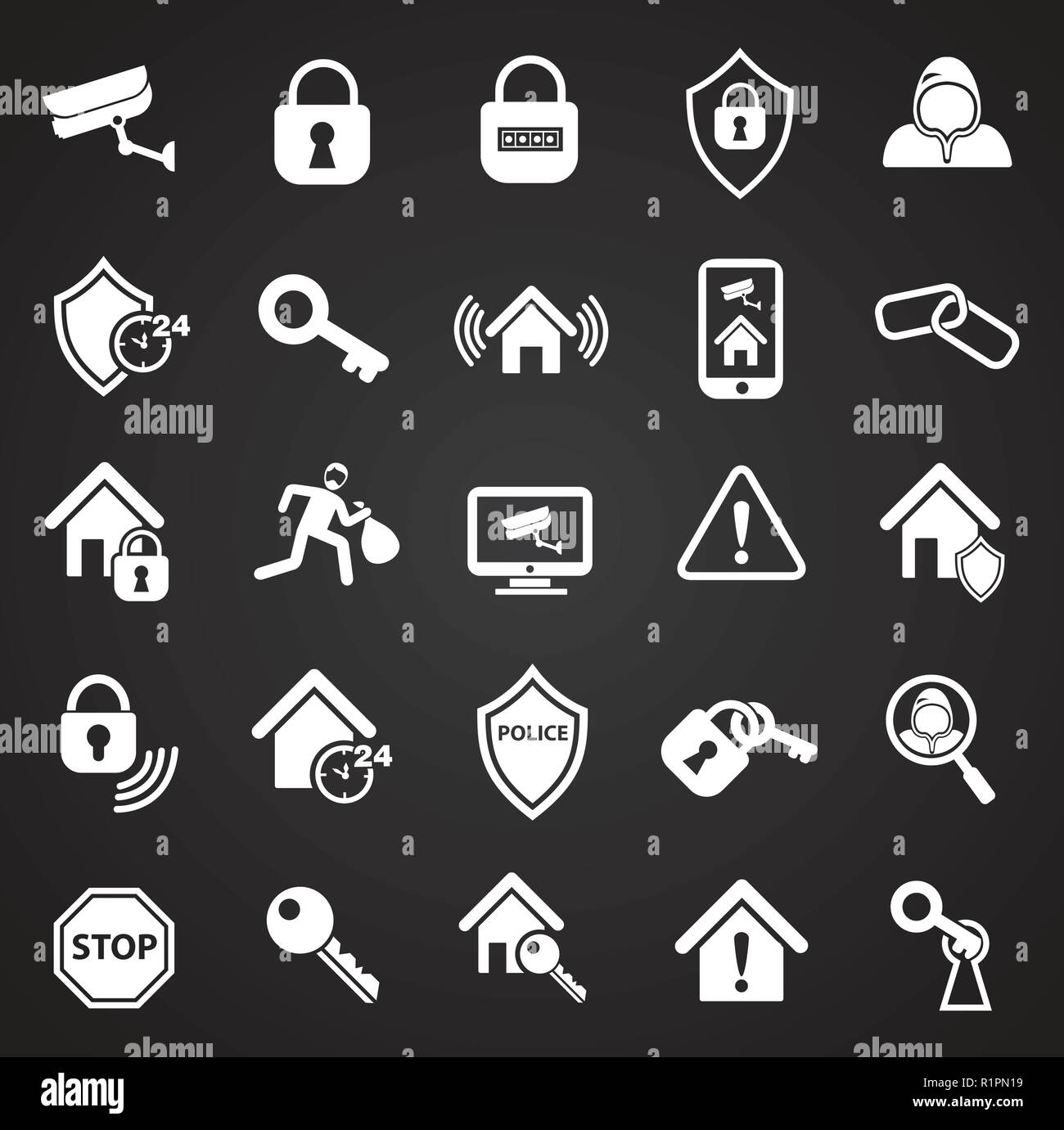 Home security set on black background icons Stock Vector Image & Art ...