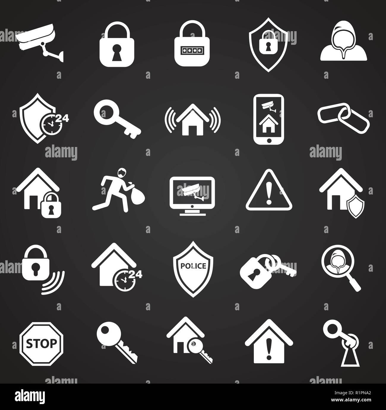 Home security set on black background icons Stock Vector Image & Art ...