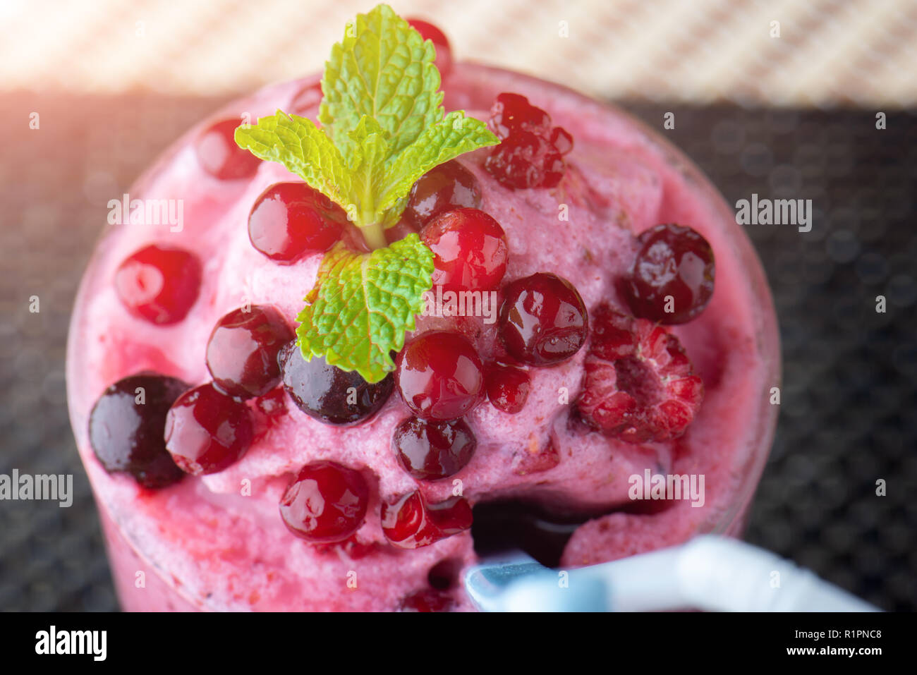 Mixed berry smoothie with yogurt refreshing cold drink. Stock Photo