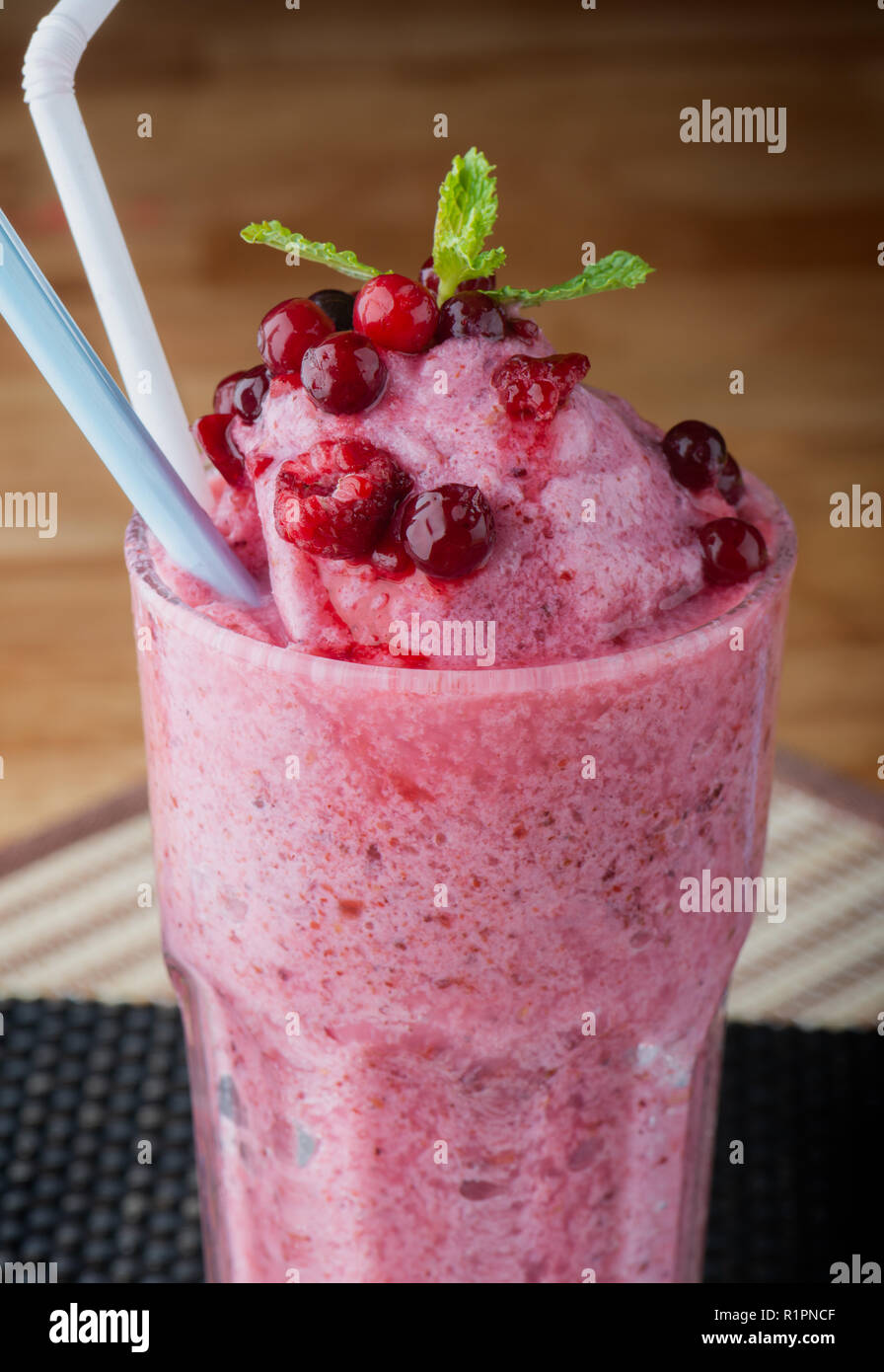 Mixed berry smoothie with yogurt refreshing cold drink. Stock Photo