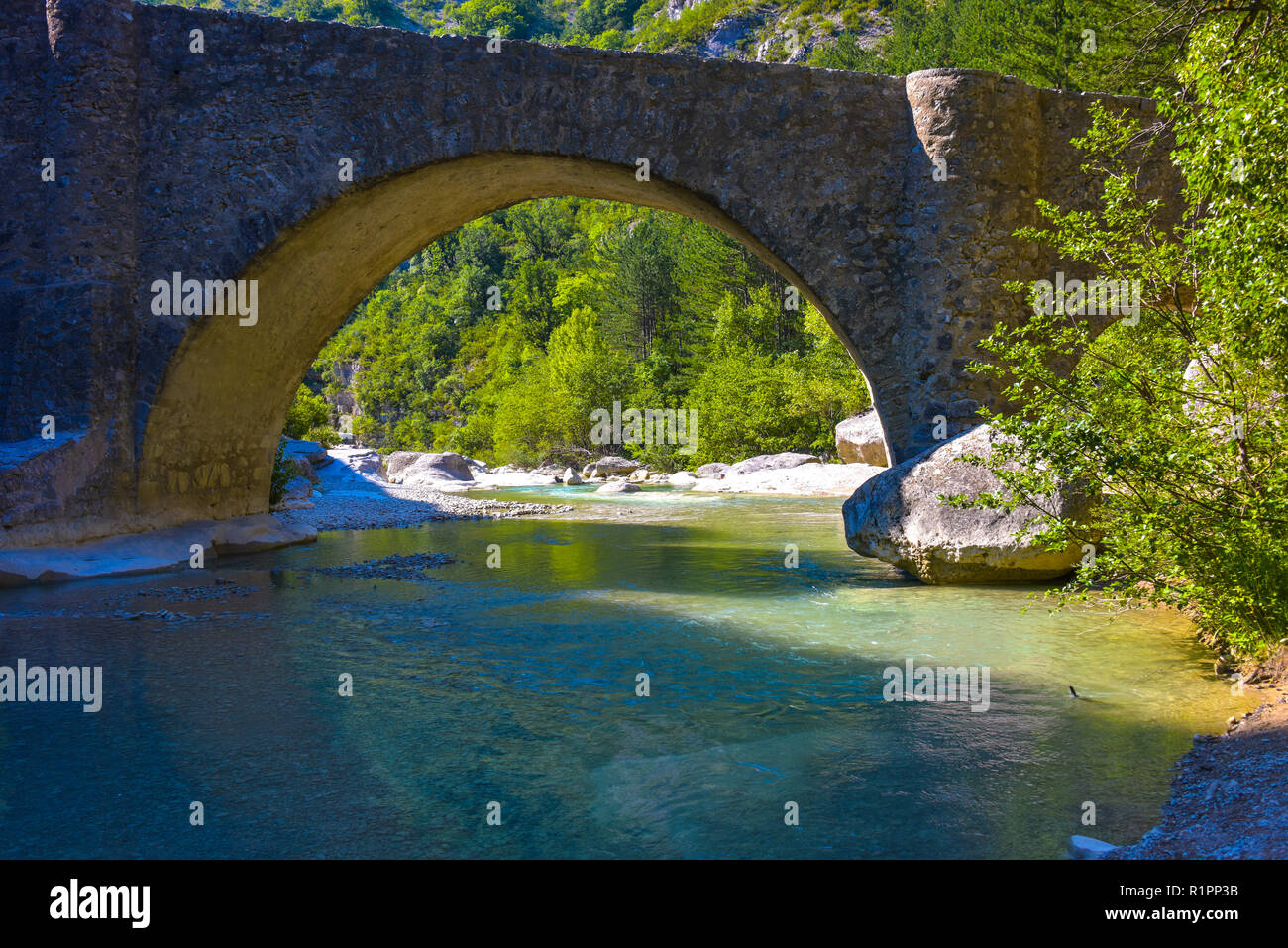 old stone bridge, Provence, France, Gorges de la Méouge, region Provence-Alpes-Côte d'Azur Stock Photo