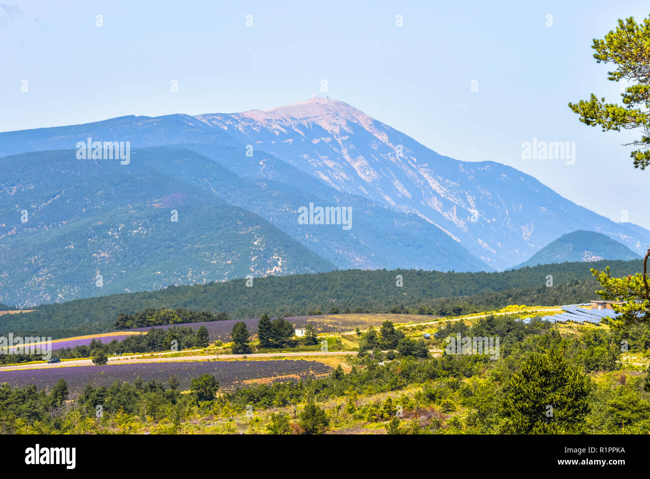 landscape panorama of the Provence with mountain Mont Ventoux, France, near Ferrassières Stock Photo