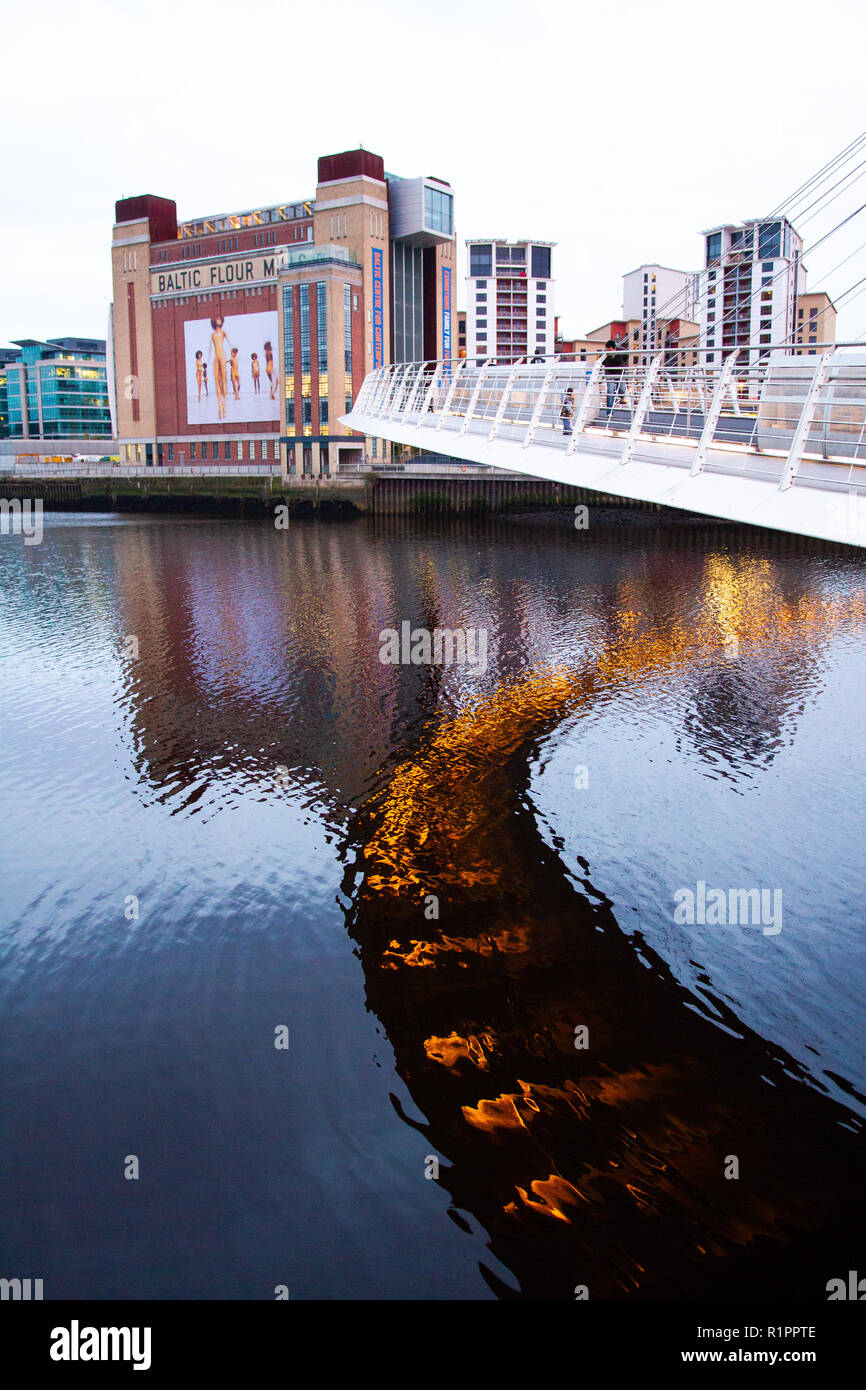 Gateshead Millennium Bridge at dusk, Newcastle upon Tyne Quayside Stock Photo