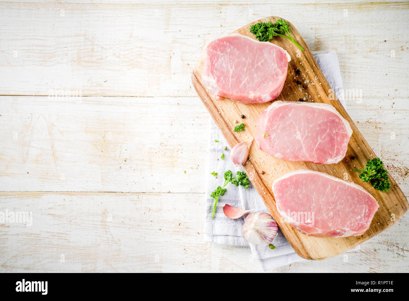 Cooking meat dinner background. Raw fresh meat, pork brisket boneless ...