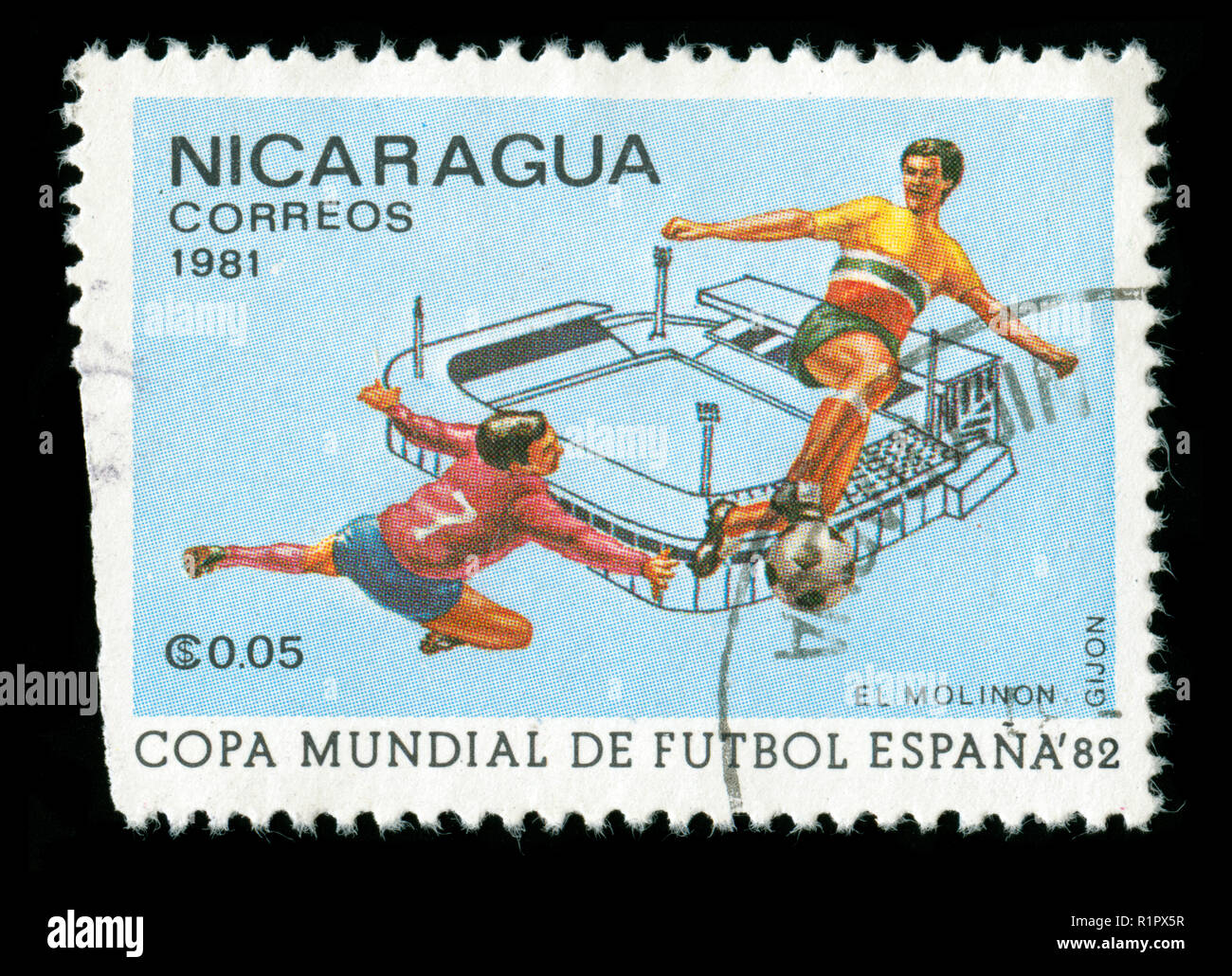 Postmarked stamp from Nicaragua in the FIFA World Cup 1982 - Spain series issued in 1981 Stock Photo