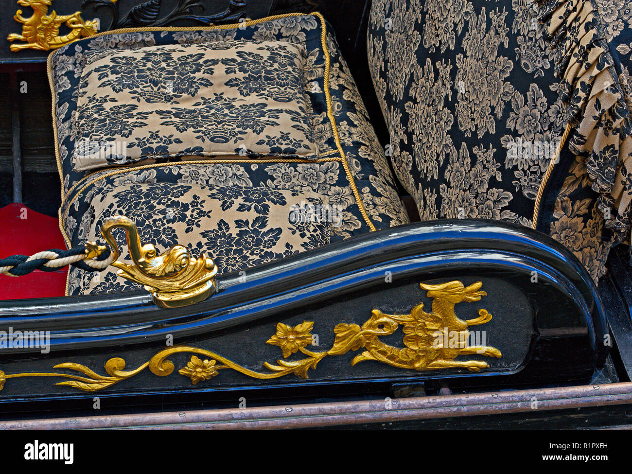 Detail of a gondola seat, Venice, Italy Stock Photo