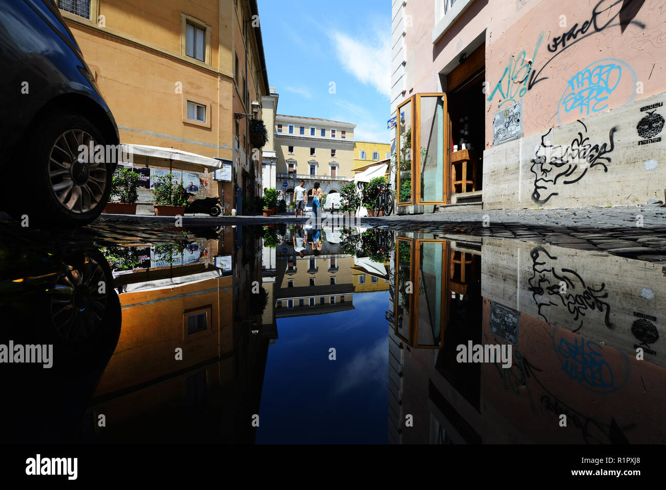 The beautiful neighborhood of Trastevere in Rome. Stock Photo