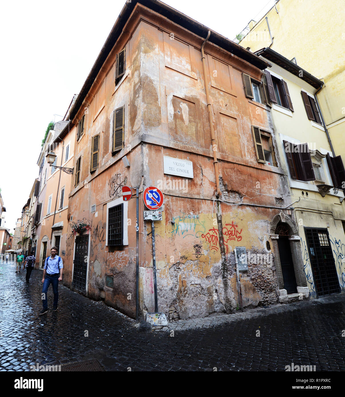 A cobbled street in Trastevere in Rome. Stock Photo