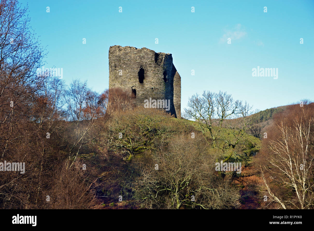 Dolbadarn Castle, close to Llanberis in North Wales, was built in the early 13th century by the Welsh Prince known as Llywelyn the Great. Stock Photo