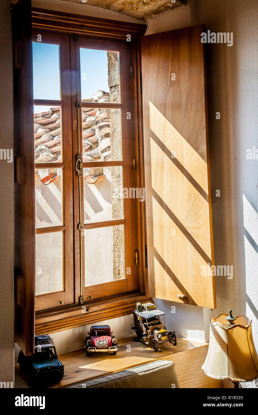 Windows in a cafe in Monemvasia Stock Photo