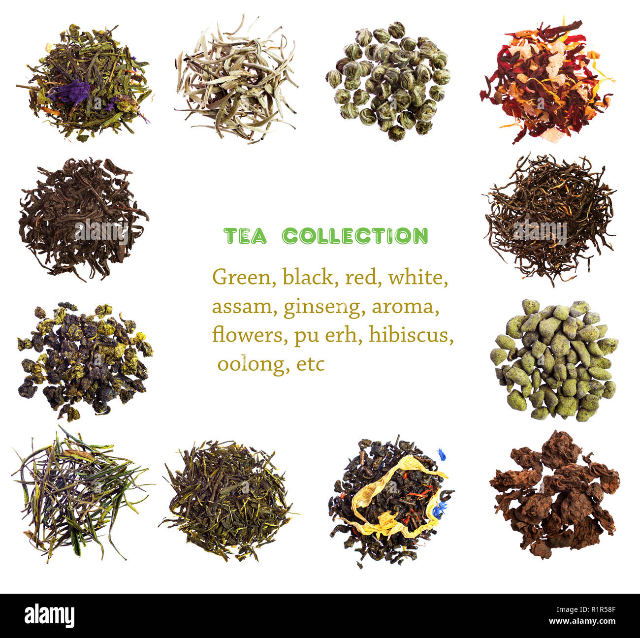 Collection of different teas isolated on white Stock Photo - Alamy
