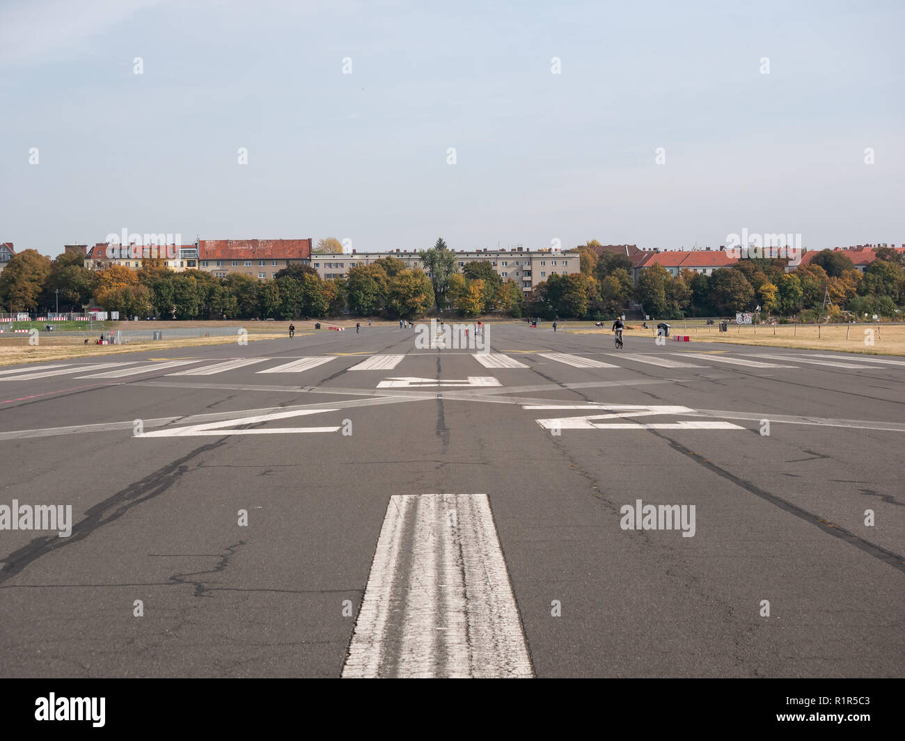 BERLIN, GERMANY - OCTOBER 10, 2018: Former Take-off Runway In Public City Park Tempelhofer Feld, Former Tempelhof Airport In Berlin, Germany Stock Photo