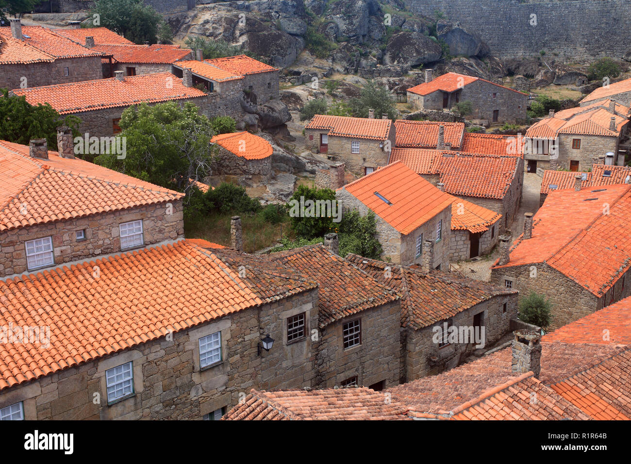 Portugal, Guarda district, Beira Alta. Terra cotta rooftops of Sortelha