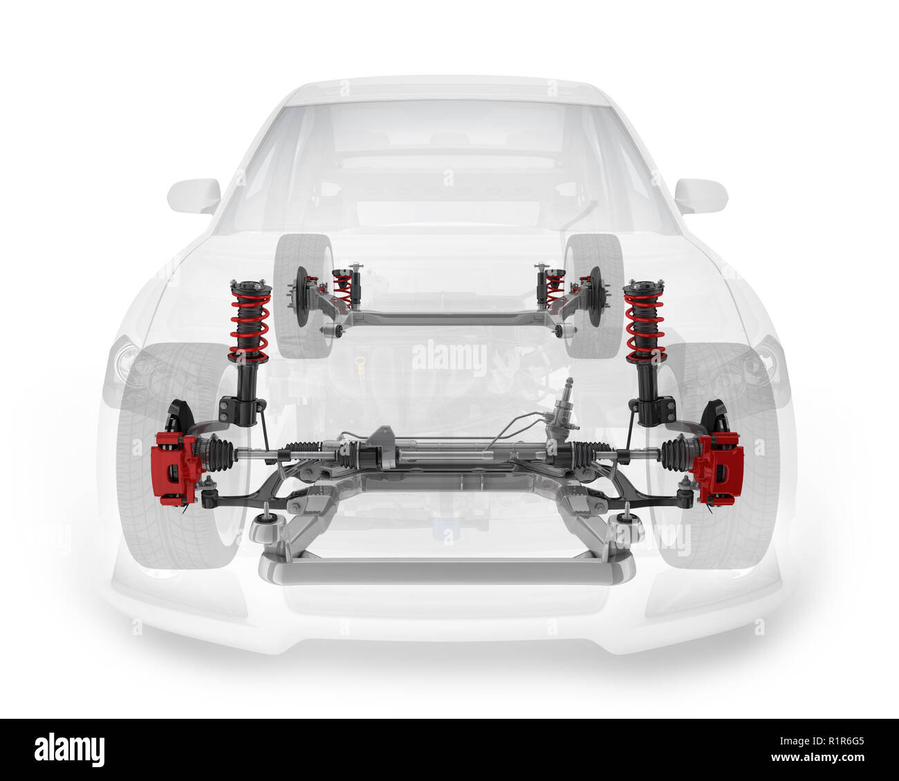 Transparent car and suspension spare. 3d illustration Stock Photo