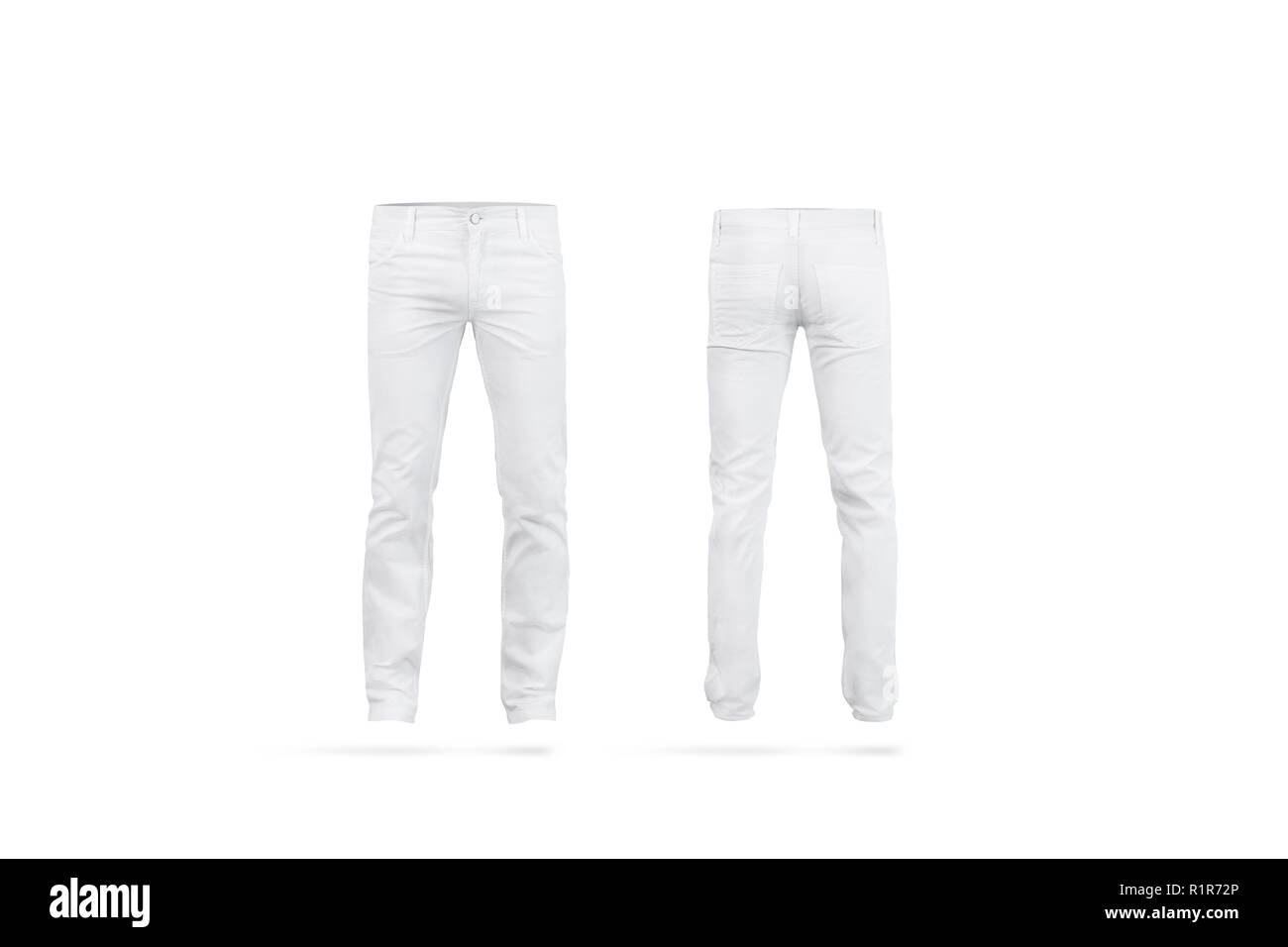 Blank white mens pants mock up, isolated, front and back side view. Empty  classic male trousers mockup. Clear denim clothing for work template.  Casual jeans for office uniform Stock Photo - Alamy