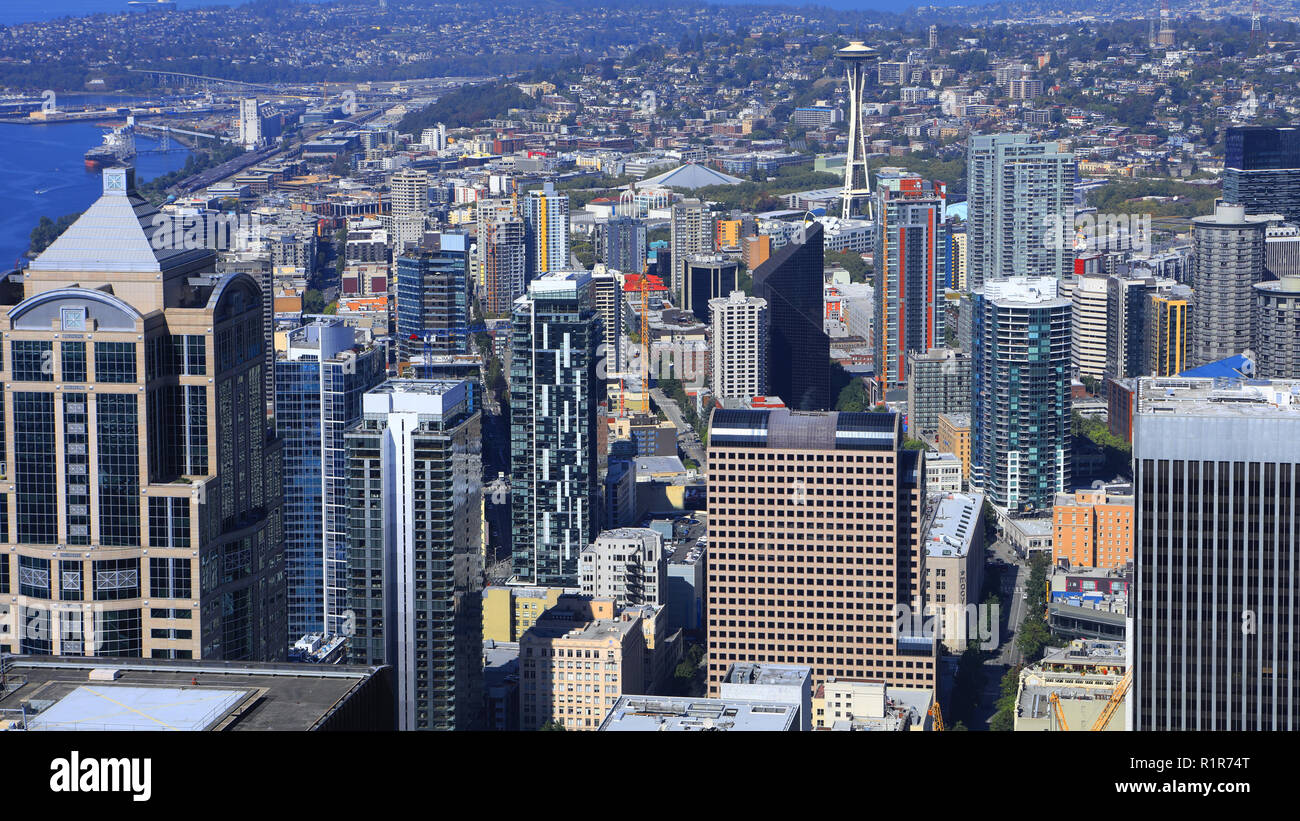 An aerial of Seattle, Washington city core Stock Photo - Alamy