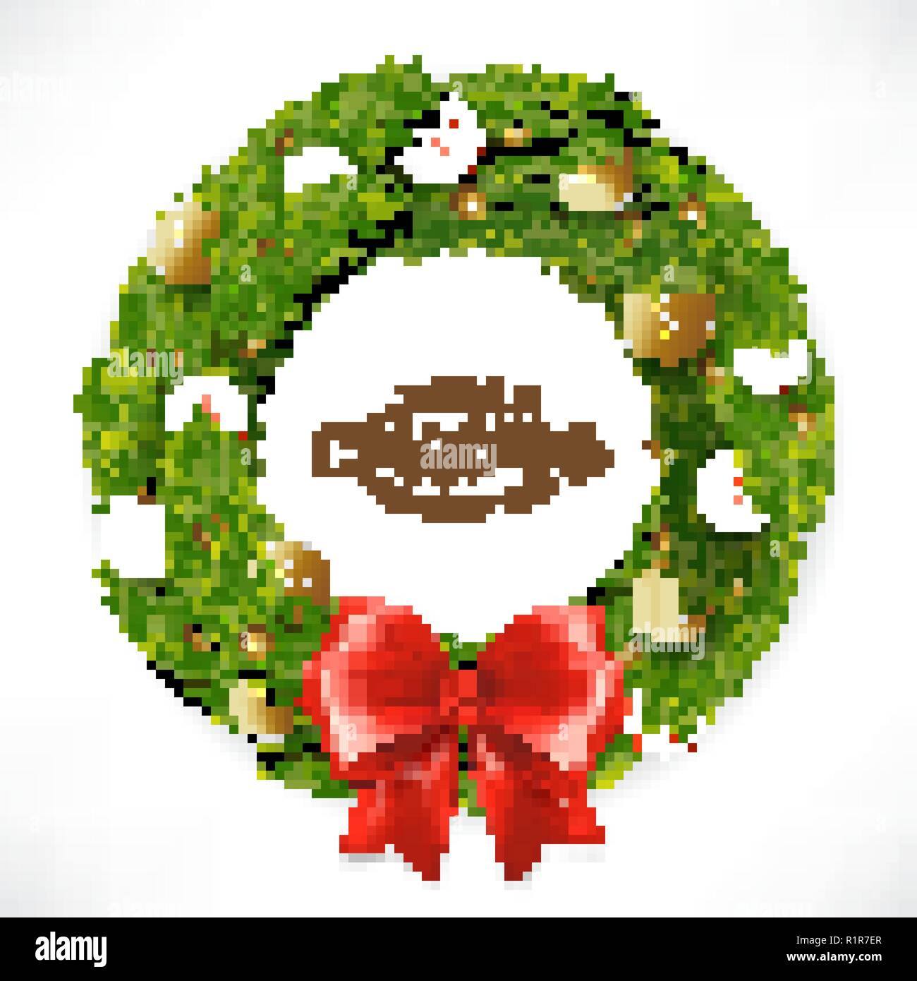 Christmas Wreath. Happy New year greeting card template. Vector 3d ...